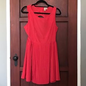 Cute Little Red Pleated Dress with 3 Btn Open Back